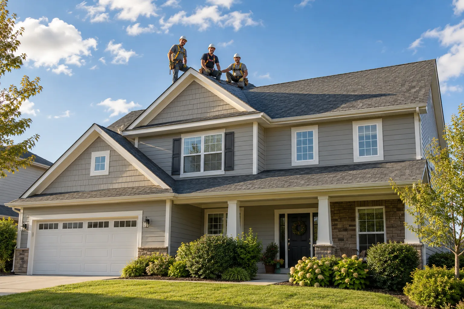 A tidy home with a freshly replaced roof in Kansas City on a sunny day